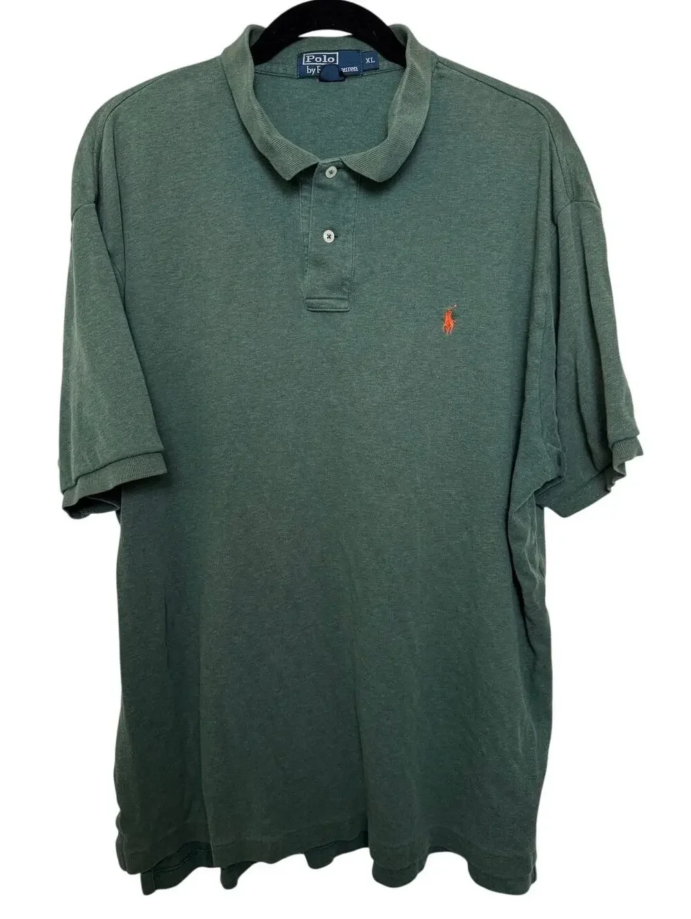 Polo Ralph Lauren Green Custom Fit Mesh Polo Orange Pony Logo XL Preppy Classic